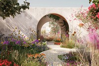 An architectural rendering of an arch white wall architecture garden flower.
