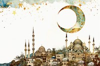 Ottoman painting of crescent moon architecture astronomy building.