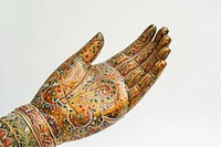 Ottoman painting of hand pray henna art white background.