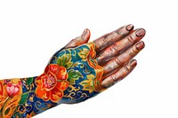 Ottoman painting of hand pray finger henna white background.