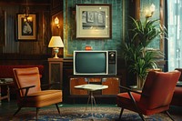 Vintage television mockup architecture electronics furniture.