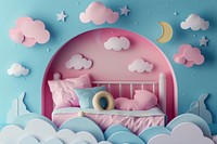 Girl bedroom paper art furniture architecture tranquility.