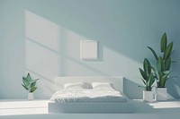 Man bedroom paper art furniture pillow plant.