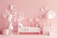 Bed furniture bedroom pink.
