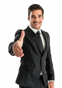Businessman open handshake finger tuxedo smile.