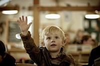 Little student raise his hand classroom photo architecture.