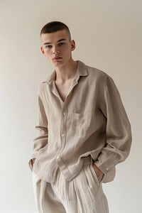A male model wearing a linen shirt photography clothing portrait.