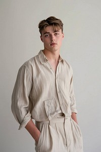 A male model wearing a linen shirt photography hair clothing.