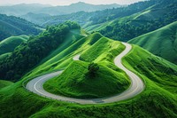 The curve of a winding road mountain outdoors highway.