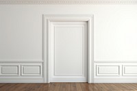 White poster mockup door indoors floor.