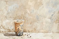 Oil painting of a close up on pale bubble tea drink refreshment chandelier.