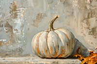 Oil painting of a close up on pale pumpkin backgrounds vegetable plant.