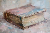Oil painting of a close up on pale book publication backgrounds furniture.