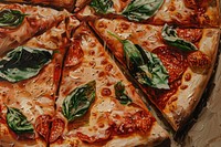 Oil painting of a close up on pale pizza food vegetable pepperoni.