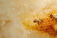 Oil painting of a close up on pale honey backgrounds honeycomb insect.