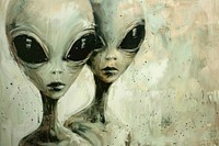 Oil painting of a close up on pale aliens drawing art representation.