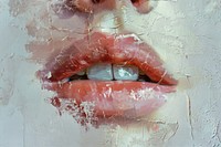 Oil painting of a close up on pale lips backgrounds lipstick drawing.