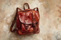 Oil painting of a close up on pale bag backpack handbag drawing accessories.