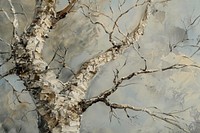 Oil painting of a close up on pale tree backgrounds drawing plant.