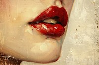 Oil painting of a close up on pale lips lipstick cosmetics headshot.