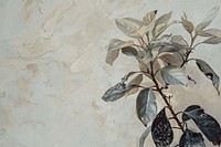 Oil painting of a close up on pale plant drawing leaf wall.