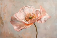 Oil painting of a close up on pale poppy blossom flower plant.