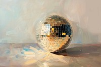 Oil painting of a close up on pale disco ball sphere reflection decoration.