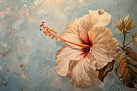 Oil painting of a close up on pale hibiscus flower plant inflorescence.