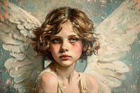 Oil painting of a close up on pale angel portrait art representation.