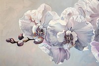 Oil painting of a close up on pale orchid blossom flower petal.