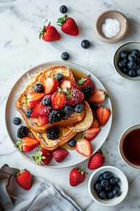 Focaccia French Toast with berries minimal serving berry breakfast pancake.