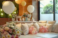 A corner decorate for baby welcoming event furniture balloon cushion.