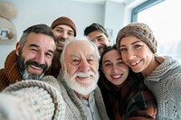 Multigenerational people laughing selfie adult.