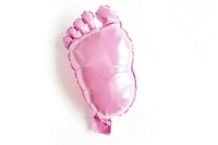 A newborn foot balloon in pink white background electronics footwear.