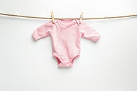Newborn babysuit hang on rope with clothespin white background clothesline coathanger.