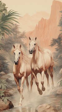 Wallpaper running horses sketch painting drawing.