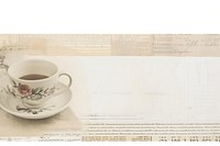 Adhesive tape is stuck on a coffee ephemera collage saucer paper text.