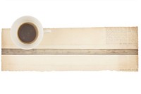 Adhesive tape is stuck on a coffee ephemera collage paper cup mug.
