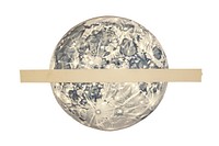 Adhesive tape is stuck on a moon ephemera collage sphere space white background.