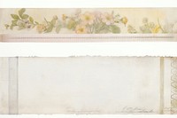 Adhesive tape is stuck on spring ephemera collage backgrounds pattern paper.