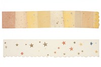 Adhesive tape is stuck on star sparkle ephemera collage paper white background pattern.