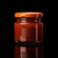 Orange jam jar mockup black background container lighting.