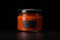 Orange jam jar mockup food black background ingredient.
