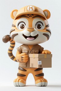 Tiger in delivery costume box cardboard cute.