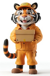 Tiger in delivery costume white background representation carnivora.