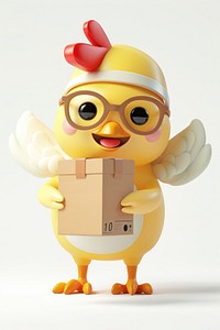 Chicken in delivery costume box representation cardboard.