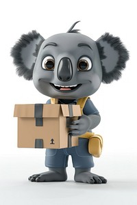 Koala in delivery costume cardboard cute box.