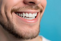 Man showing beautiful white smile teeth laughing adult.