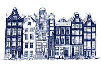 Antique of Typical canal houses in Amsterdam sketch architecture illustrated.
