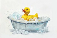 Rubber duck bathing bathtub person.